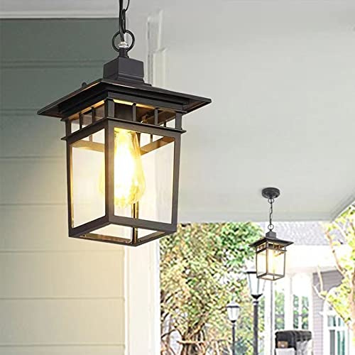 Industriel Rétro Extérieur Pendentif Lumière Lanterne Étanche E27 Carré en Métal Vintage Suspension Lampe Plafonnier verre Plafond Jardin Balcon Corridor Patio Pavillon Allée Porche Lustre Éclairage