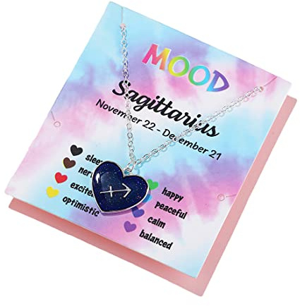 Zodiac Necklace for Women 12 Constellation Sign Pendant Necklace Heart Color Changing Necklace Temperature Sensing Mood Necklace Astrology Horoscope Necklace
