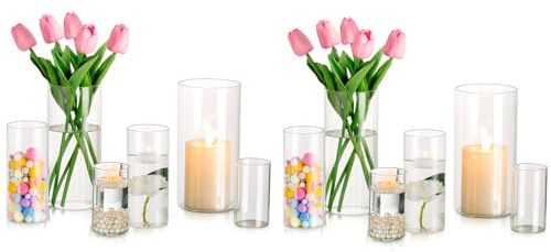 Kerzengläser Glaszylinder für Kerzen Windlicht Glas: Hewory 12er Vasen Set Kerzenglas Gross Glasvase Zylinder für Tischdeko Hochzeit Weihnachten - Gläser für Kerzen Glaszylinder mit Boden