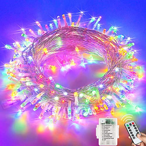 Lezonic Fairy Lights Battery, 120LED 12M/39Ft String Lights Waterproof | Garden Lights with 8 Modes for Bedroom, Wedding, Party, Christmas Decorations(Multi-Colored)