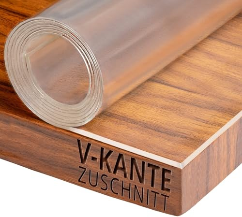 Transparent Tischfolie Schutzfolie Folie leicht mattiert Abgeschrägte V-Kante Eckig 100 x 200 cm Tischdecke Maschinenzuschnitt