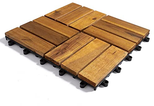 Terrassenfliesen 30x30cm Holzfliesen Balkonfliesen mit Drainage Klicksystem, Zuschneidbar Wasserdicht Klickfliesen Holzfliesen für Garten, Veranda, Pool, Balkon, Hinterhof, Badezimmer,10 PCS