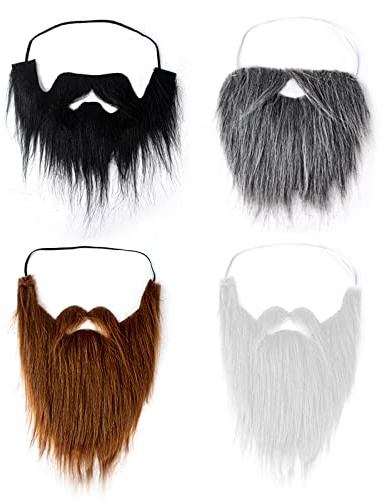 AWAVM Lot de 4 barbes falses – Halloween, Père Noël, cheveux blancs, barbe noire