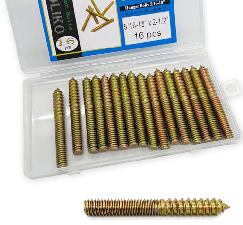 Yoliko Confezione da 16 bulloni a doppia testa da 5/16-18 x 2-1/2 pollici, bulloni a doppia testa da 5/16 per legno, autofilettanti, per viti per mobili, viti a doppia vite, bulloni per aste filettate