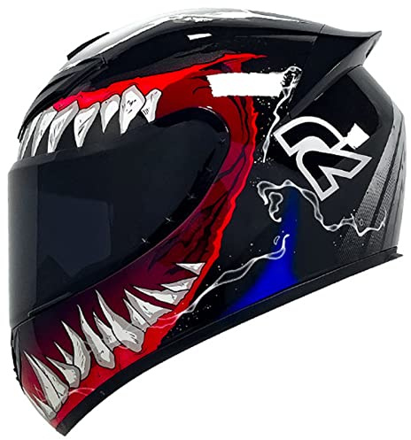 DXDRT Casco De Bicicleta De Motocicleta De Cara Completa Liviana con Cicatrización De Deporte De Visera/ala Trasera con Cajón De Carreras De Moto De Carreras para Hombres Adultos,Venom,L