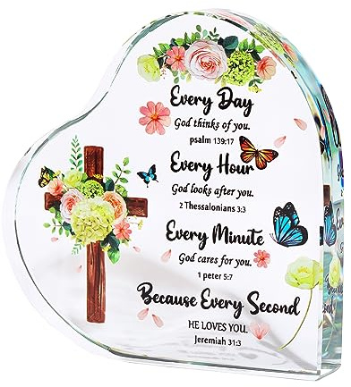 Ornalrist Glasherz Betendes Kreuz Wertschätzung Geschenke für Frauen - Religiöse Dekoration, 11 x 11 cm, Glas, Herzform