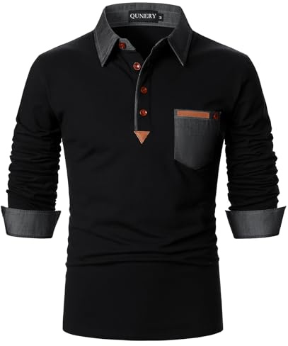 QUNERY Poloshirt Herren Langarm Getäfelt T Shirts Golf Tennis Hemden Casual Tops