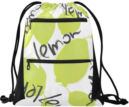 FRODOTGV Grüne Limette Zitrone Früchte String Bag Kordelzug Rucksack Outdoor Tasche Schwimmen Yoga Tasche mit Netztaschen, Grüne Limette, Zitronenfrüchte, Einheitsgröße