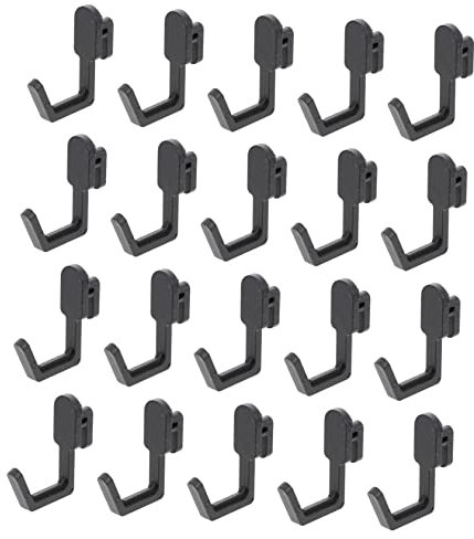 CHILDWEET 20 Ganchos para Tablero Perforado en Plástico Negro, Diseño en Forma de J, Resistentes y Fuertes para Estanterías y Organización del Hogar, Pack de 20 Unidades