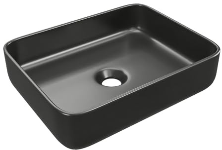 Vente-unique - Vasque à poser rectangle en céramique - Noir mat - 50 x 39 cm - JUNIKO II