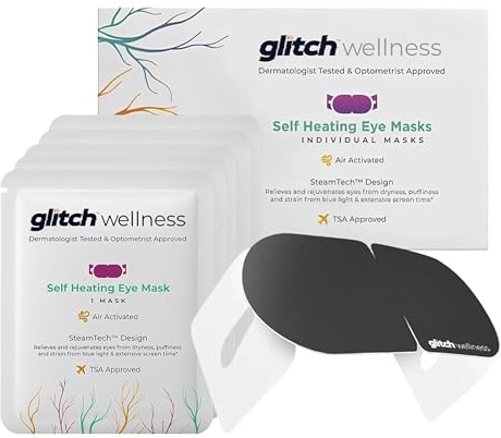 Glitch Self Heating Eye Mask - Steam Eye Mask for Dry Eyes, Soothing Relief, Stress Reduction - Disposable Warm Eye Compress Moist Heat