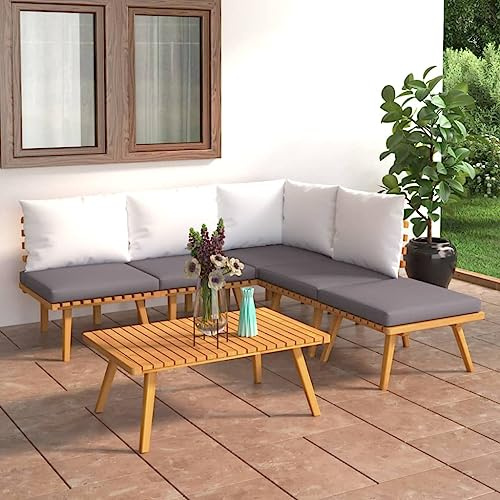 Willood 6-TLG. Gartenmöbel Set Garten Terrasse Balkonmöbel Sofa Bank Gartenset Sitzgarnitur Mittelsofa Ecksofa Garten Lounge Set mit Kissen Massivholz Akazie