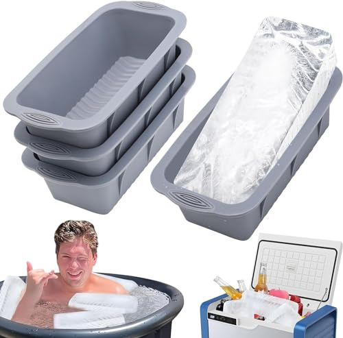 Molde grande para bloques de hielo, 4 moldes de silicona para cubitos de hielo, bloque de hielo total de 9 libras para inmersión fría o enfriadores, moldes de hielo para baño de hielo, bandeja