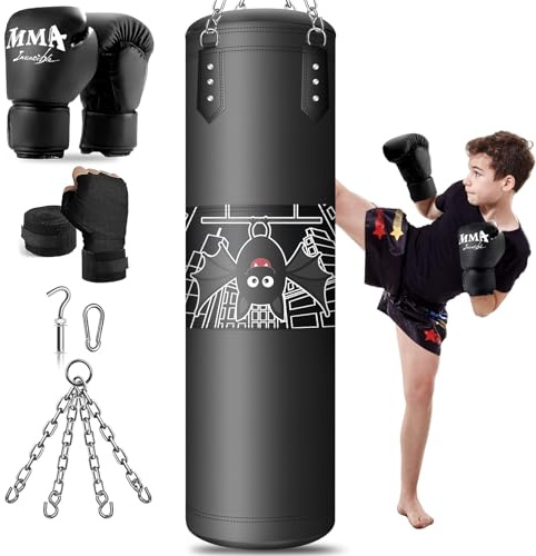 Sac de Boxe pour Enfants avec Gants de Boxe pour Les Enfants âgés de 3 à 12 Ans MMA Kickboxing Boxing Karate Muay Thai Taekwondo Training Best Gifts (Unfilled)