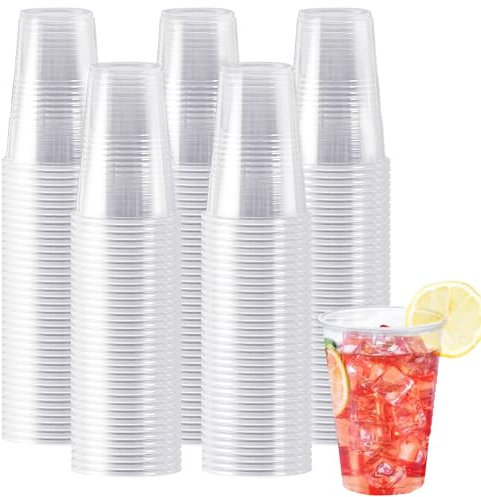 SIUQ 600 Pack 9 oz Plastic Cups, Clear Disposable Cups, Hot/Cold Party Drinking Cups, PP Clear Plastic Cups Bulk for Party, Picnic, BBQ, Wedding, Travel