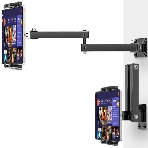 Nakelulu Tablet Wandhalterung, Aluminum Faltbar iPad Halte mit 43 cm Verstellbar Arm, 360° Drehbar Tablet Ständer Wand Kompatibel für 4.7-13 iPad Pro Mini Air Galaxy Tab S9 Kindle Switch iPhone