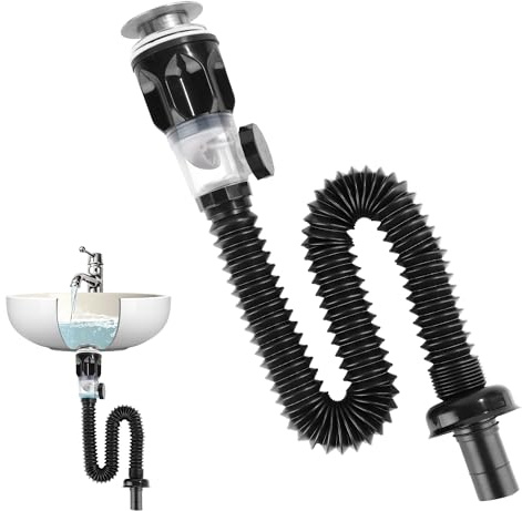 NQEUEPN Kit di scarico per lavello da bagno, tubo di scarico flessibile espandibile P-Trap per lavello da bagno, per fori di scarico da 3,8 cm, 3,8 cm, 5,1 cm