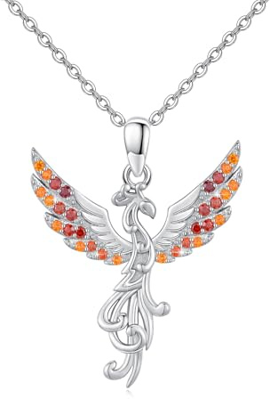 ECHOOY Collar de fénix para mujer, plata de ley 925, granate, colgante de fénix, circonita cúbica, collar de fénix, regalo de joyería para Navidad y cumpleaños, Plata esterlina