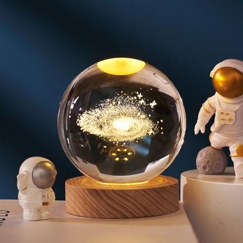 LUCKKY Ludosphere Lamp, Ludo Sphere Lamp, Leuchtendes Kristallkugel-Nachtlicht, 3D Kristallkugel Nachtlicht, 3D Planeten Kristallkugel Nachtlicht mit Holzsockel, leuchtende Kristallkugel-Ornament (B)