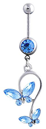 AMDXD Piercing Schmuck, Nabelpiercing Edelstahl,Hellblau Zirkonia Nabel Ring Körper Piercing Schmuck mit Schmetterling Anhänger, Gebogene Nabel Barbell, Hellblau
