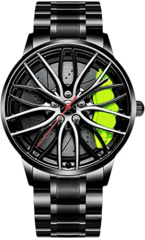 RORIOS Orologio Moda da Uomo Orologi da Polso Analogico Quarzo Orologi Design Mozzo Auto Orologi Cool Impermeabile con Cinturino in Acciaio Inossidabile Verde A