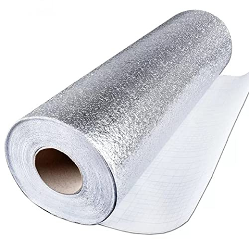 BEAHING Pegatina de Pared de Aluminio de Cocina Plateado Fondos de Pantalla Auto Adhesivos para cáscara y Pegatina a Prueba de Aceite de Palo 0.4x5m Papel Tapiz de Papel