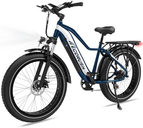 ECORUSH ECO R1 Electric Bike, E bike With 26 * 4.0 Wide Tires, With 48V 15AH High Capacity Integrated Battery, Suitable For Adults,Blue