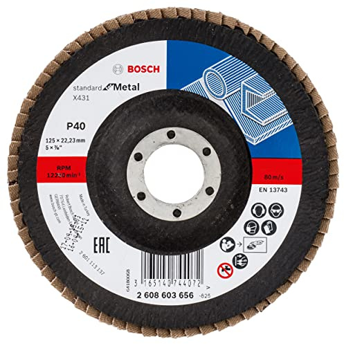 Bosch Professional 1x Fächerschleifscheibe X431 Standard for Metal (für Stahl, Gusseisen, Stahlblech, Gerade, Ø 125 mm, Körnung 40, Zubehör Winkelschleifer) (Packung mit 10)