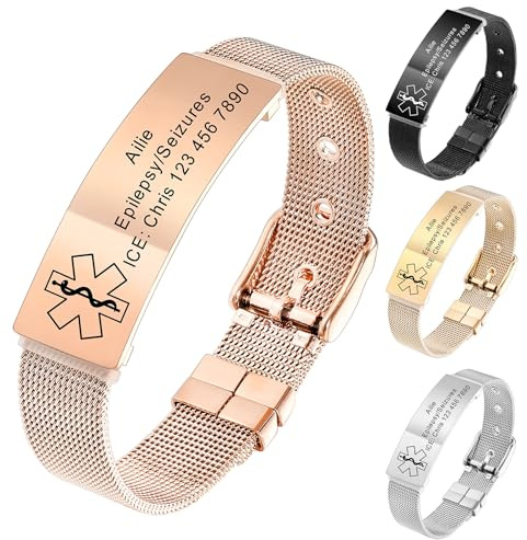 MeMeDIY Bracciale di Allerta Medica Personalizzati per Donne/Uomini Bracciale Impermeabile in Silicone Regolabile/Bracciali in Acciaio Inossidabile con di Info Allerta ID Medico Incise