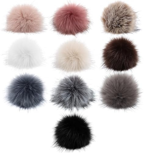 MIRKUZI Glands et pompons pour couture, 10 pièces Chapeau à pompon en fausse fourrure avec bande élastique pour chapeau tricoté écharpe sac accessoire porte-clés