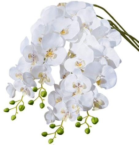 XZJMY 27.5 Artificial Phalaenopsis Flowers,Fake Orchid Stems,Faux Silk White Orchids Flowers,Artificial Flowers for Home Decor Wedding Centerpieces (4, White)
