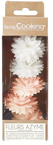 ScrapCooking - 5 Dahlias Blancs & Rose Pastel en Azyme - Fleurs Comestibles Décoration Gâteau - Déco Pièce-Montée, Cupcakes, Pâtisseries - Anniversaire, Mariage - 2297