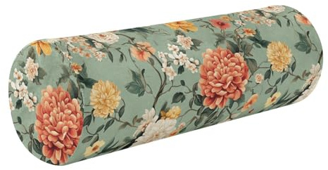 aidingzhi Yoga-Kissen, Retro-Design, grünes Blumenmuster, Schaumstoff-Nackenrolle, Kissen unter dem Knie, rundes Kissen, Memory-Schaum, Zylinderkissen, Nackenrolle, dekorative Kissen