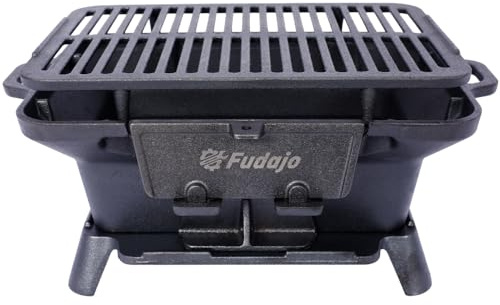 Cast Iron Hibachi Grill – Portable Charcoal BBQ for Outdoor Cooking, Durable Tabletop Skillet, Compact Camping Charcoal Cooker for Tailgating, Picnics & Hunting (Rectangle)