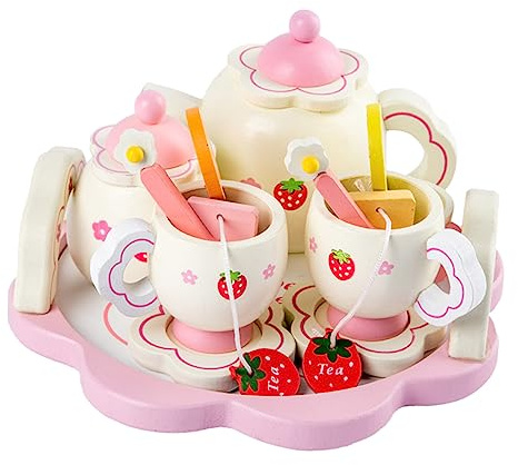 CHICAMPERA 1ensemble Jouets Bois Service à Thé Bois Rose pour Garçon Fille Jouets Éducatifs Créatifs pour Filles Et Garçons Accessoires De Jeu De Rôle pour Anniversaires Fêtes