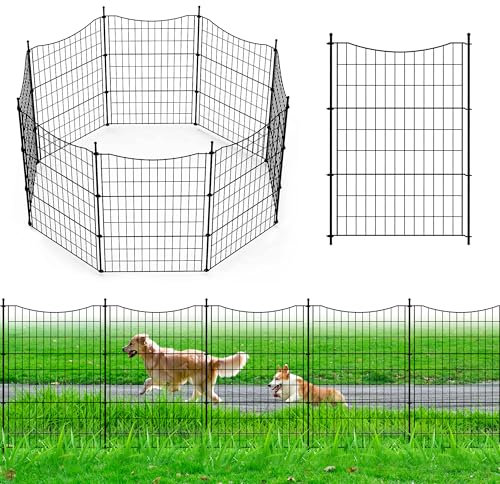 8 Panels Garden Fence (82cm H* 60cm W), Outdoor Metal Rustproof Dog Pet Fence Animal Barrier, Decorative Folding Fencing Ornamental Panels, Garden Fencing for Yard Patio Flower Bed