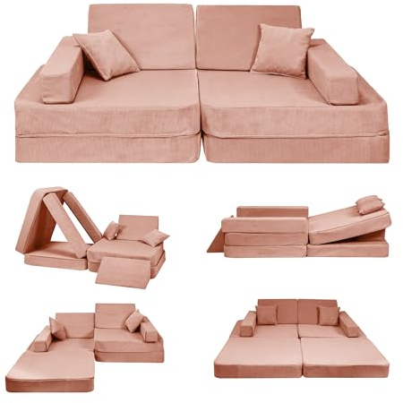 Angelove Kindersofa 2‑in‑1 - Spielsofa mit Schlaffunktion, Cord‑Bezug, Abnehmbarer Bezug, Ziegel