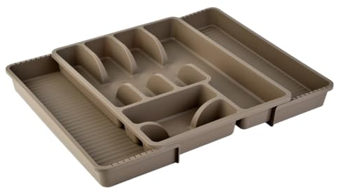 Engelland - 1 x portaposate regolabile, marrone, cestino portaposate con 8 scomparti, plastica, senza BPA, portaposate, portaposate per cassetti da cucina, dimensioni: 29-51 x 38 x 5 cm