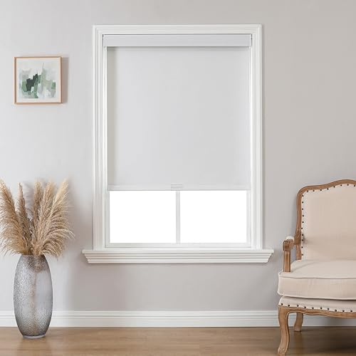Joydeco 100% Blackout Roller Shades (Pro), Free-Stop Cordless Blinds for Windows, UV Protection, Natural Woven Blinds for Home and Office, Light-Proof Aluminum Cover (White, 76 W x 96 H)