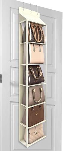 Lirex Geldbörsen-Organizer, 6 Taschen Handtaschen-Organizer mit Reißverschluss zum Aufhängen, für Schals, Hüte und Leggings, 30 x 12.8 x 131 cm, Cremeweiß