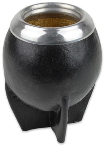 Delicatino - Mate de Calabaza Uruguaya Torpedo Forrado en Cuero - Artesanal, Virola de Acero Inoxidable - Curado Manual - Marrón/Negro