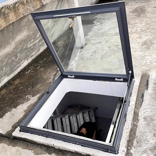 Fenêtre de toit personnalisée - Carré 45 x 45 cm - En alliage d'aluminium - Éclairage du jour et trappe de ventilation pour sous-sol et tente de toit