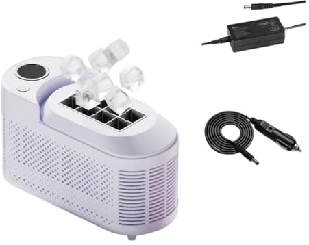 Portable Ice Maker Machine, 8-Cube Fast Cooling In 10 Mins (Hollow/Solid Mode), 12V/AC Dual-Power For Car/Home/Camping, 0.5L Detachable Tank With Flavor Infuser, Quiet Operation(UK White)