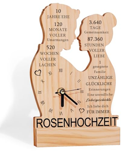 CheriGift Rosenhochzeit Geschenke, Silhouette Holzuhr Geschenke, Romantisches Geschenk zum 10. Hochzeitstag, Bedeutungsvolles Andenken, DIY-Uhr zur Feier der 10 Jahre Ehe