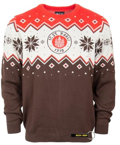 FC St. Pauli Weihnachtspullover Logo 2025 – Offizieller Fanartikel – Norweger-Design in Rot, Braun & Weiß – bequemer Winterpulli für Fans (DE/NL/SE/PL, Alphanumerisch, XL, Regular, Regular)
