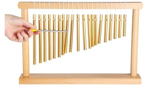 Wind Chime Percussion 20-Tone Single-Row Top Wind Chime 20 Golden Metal Bars Instrument with Mallet for Yoga Classroom Decor