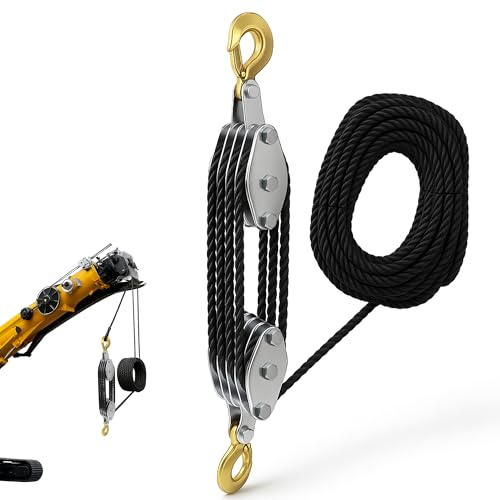 YOZAIUUI Block and Tackle Pulley System - 4400LB Rope Hoist