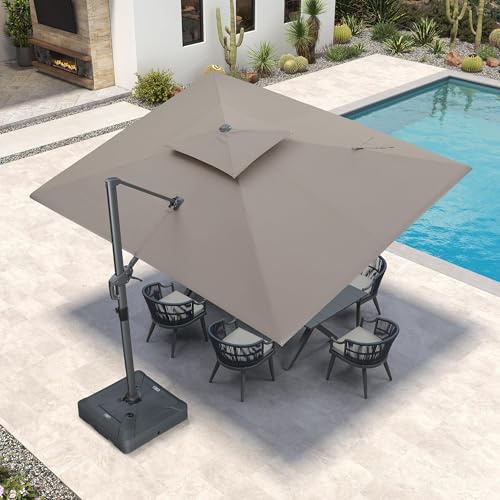 PURPLE LEAF Parasol Déporté 2,7 x 3,6 m Imitation Acrylique Mocha Cendré | Anti-décoloration 3 ans, Parasol, Bloque 98 % des UV, Anti-déchirure, 6 inclinaisons, Rotatif 360°, Facile à utiliser, Jardin