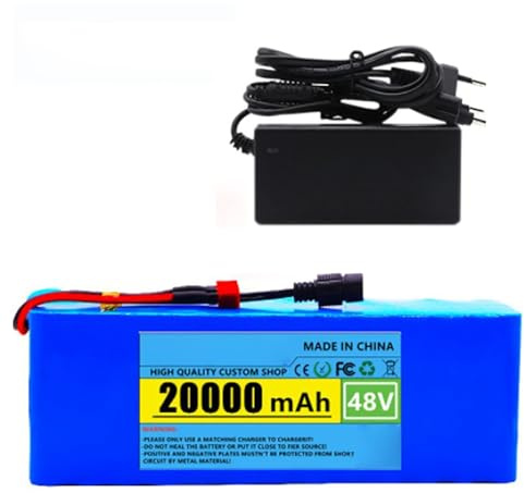 Batería De 48 V Y 20 Ah para Patinete Eléctrico/Bicicleta Eléctrica, Batería De Iones De Litio para Bicicleta Eléctrica, Batería De Alta Potencia, Batería De PVC Impermeable (48V 20AH),T+DC