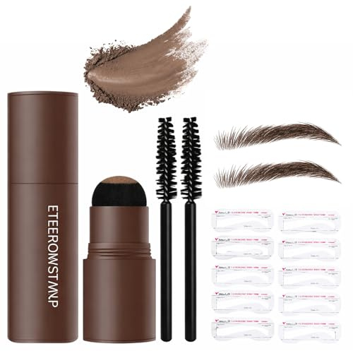 2-in-1 Eyebrow Stamp Kit for Men & Women - Waterproof Brow Pen & Hairline Powder - Shapes Sparse Brows & Covers Thin Hairline with Reusable Stencils & ABS Accessory Tools